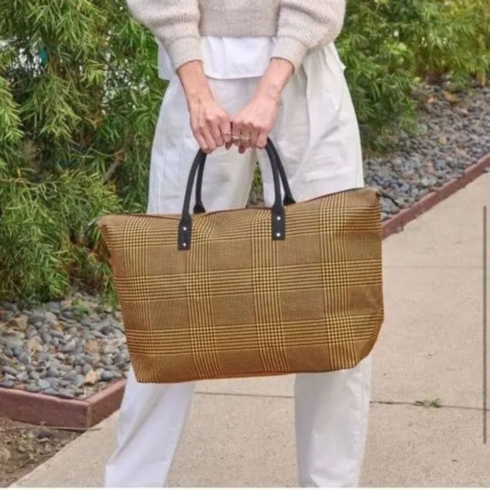 NWT LuLu Dharma Yellow Plaid Fraiser Weekender Travel Tote Bag